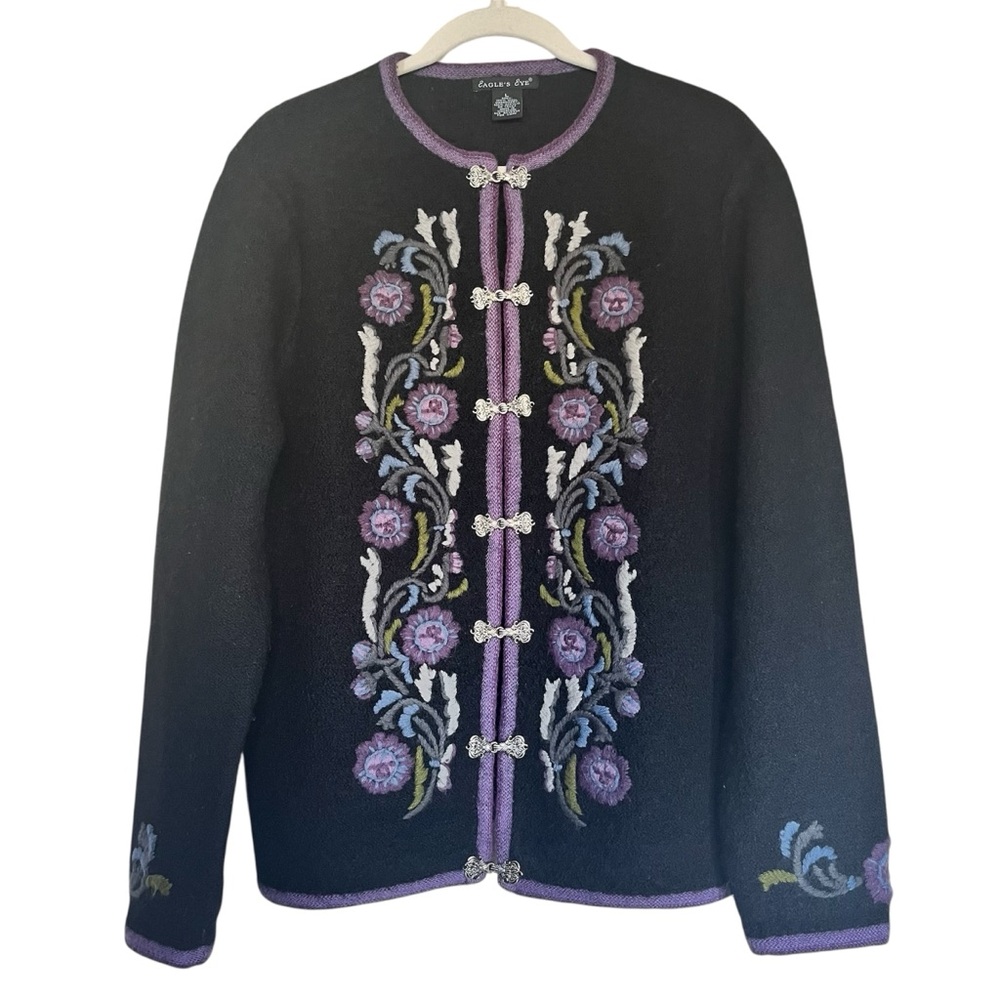 Eagle’s Eye Vintage 100% Wool Embroidered Floral Cardigan Jacket Large